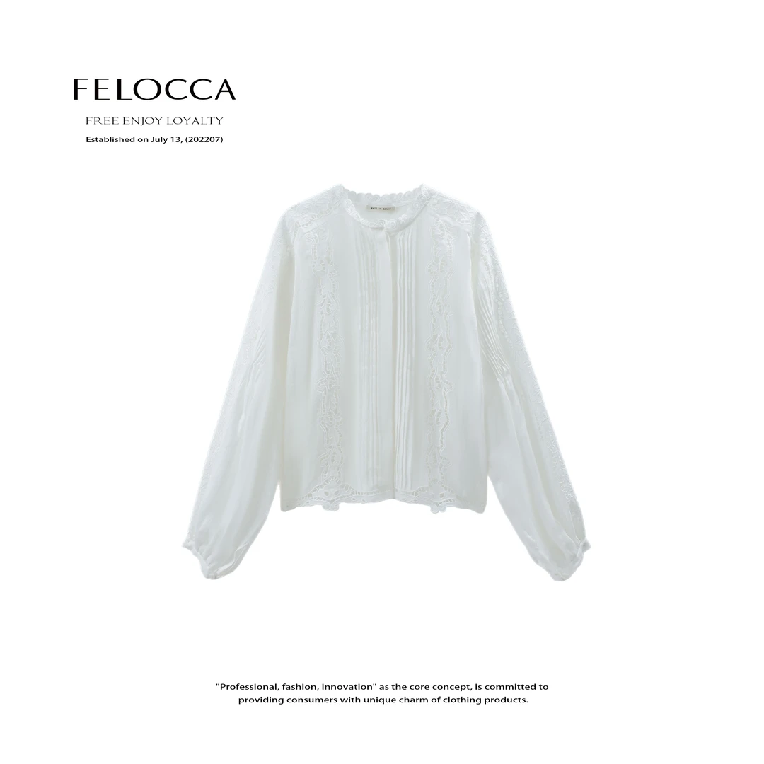 【FELOCCA】重工绣花镂空立领衬衣花边长袖上衣25SCS178