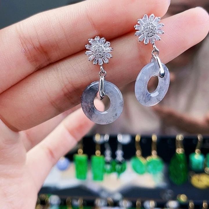 翡翠耳饰银S925镶嵌饰品