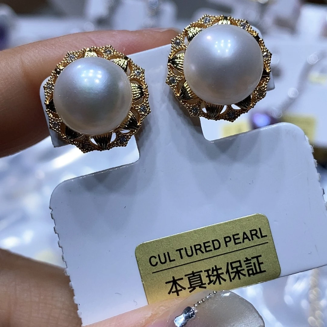 银S925镶嵌淡水珍珠耳钉