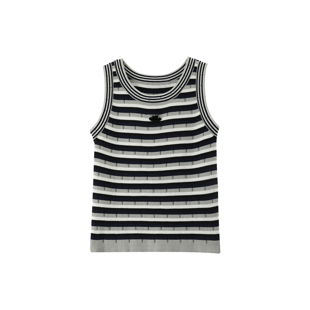 周周【左岸巴黎】2500133高档轻奢显瘦无袖条纹休闲针织背心休闲