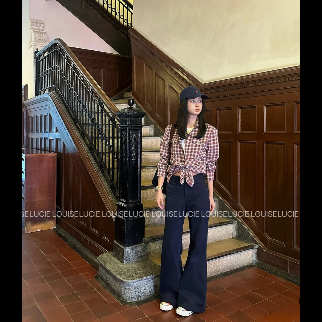 QK·春日轻语·复古配色高级感撞色纯棉宽松口袋格纹衬衫外套LL0003