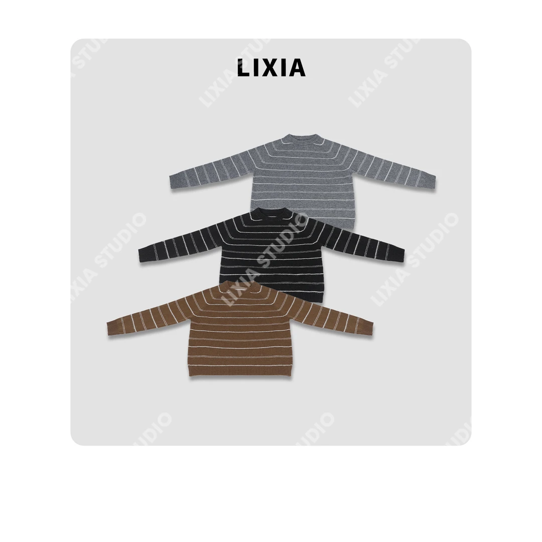 LIXIA【条街感】INS风纯绵羊毛条纹拼接设计慵懒绵羊毛衣-D9692