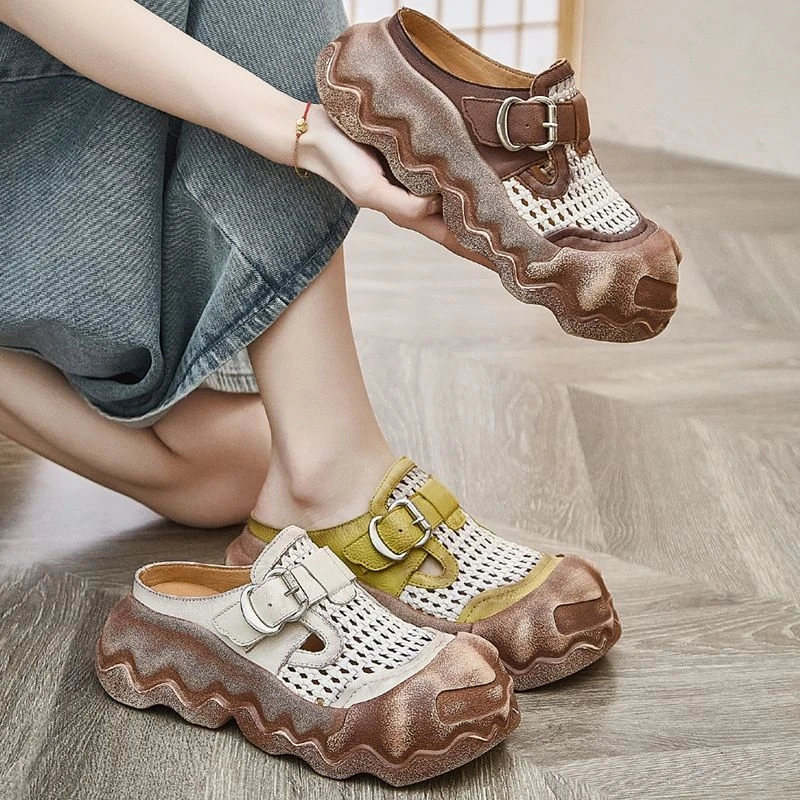 厚底女士凉拖鞋外穿时尚包头高级感2025新款夏季手工编织罗马鞋子