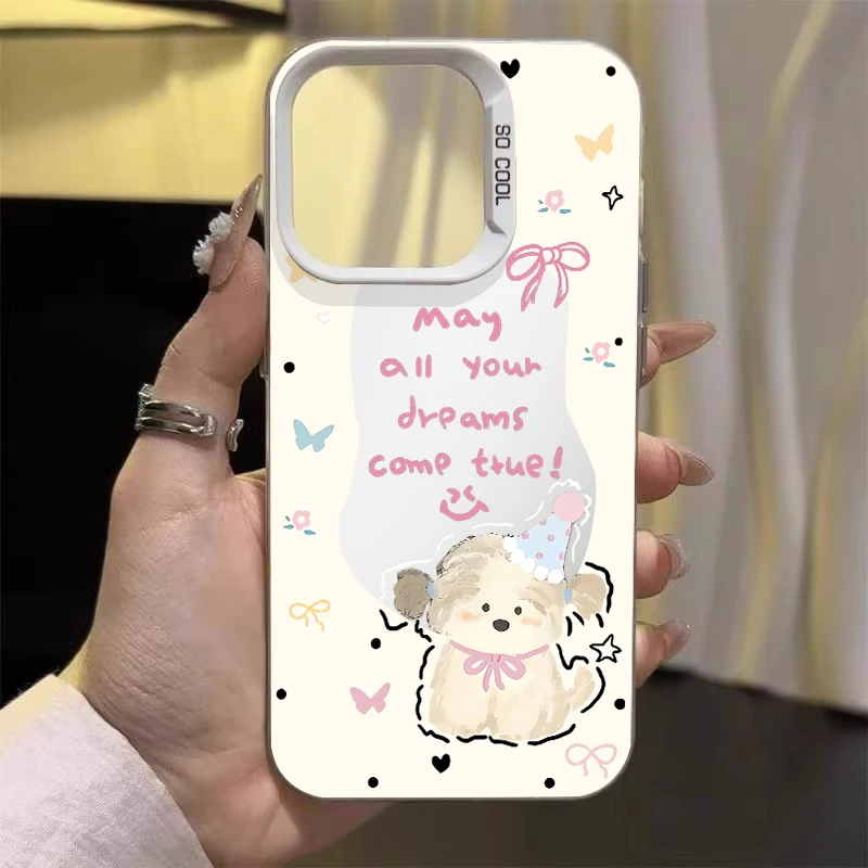 彩银壳英文小狗适用苹果16华为oppo小米15vivo荣耀oppo红米iphone