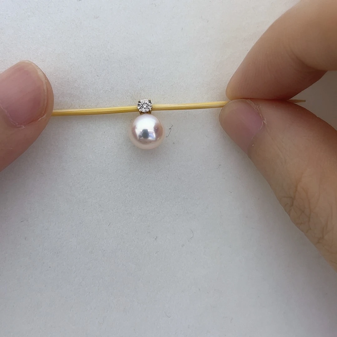 海水珍珠吊坠(不含链)18K金镶嵌7.5-8戴妃吊坠