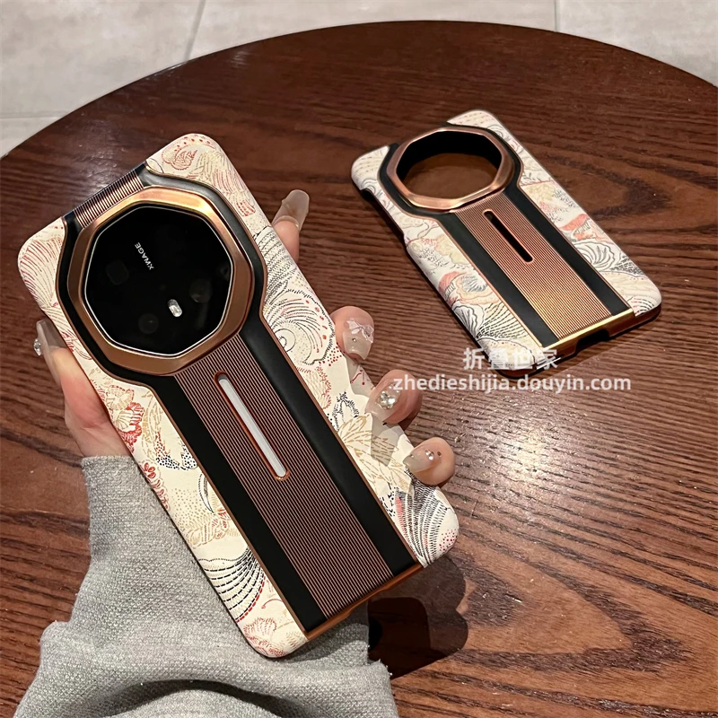 适用华为mate60rs手机壳mate70rs非凡大师中国风真皮彩绘全包防摔