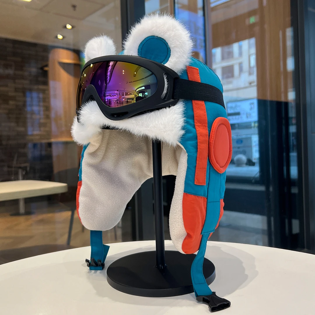 新款加绒飞行员帽子女冬季保暖可爱耳朵护耳雷锋帽冬季帽子男款