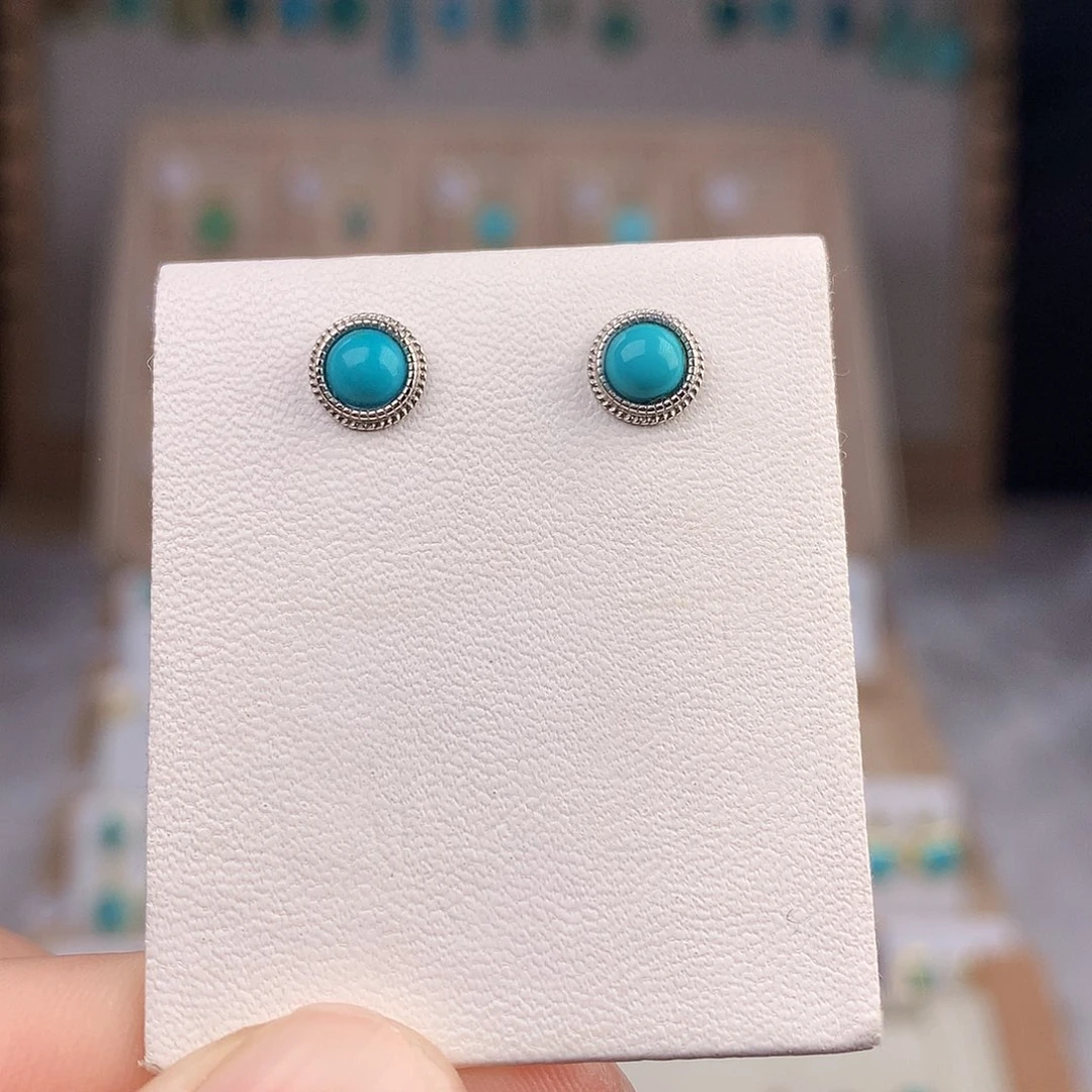 绿松石耳饰银S925镶嵌A***A
