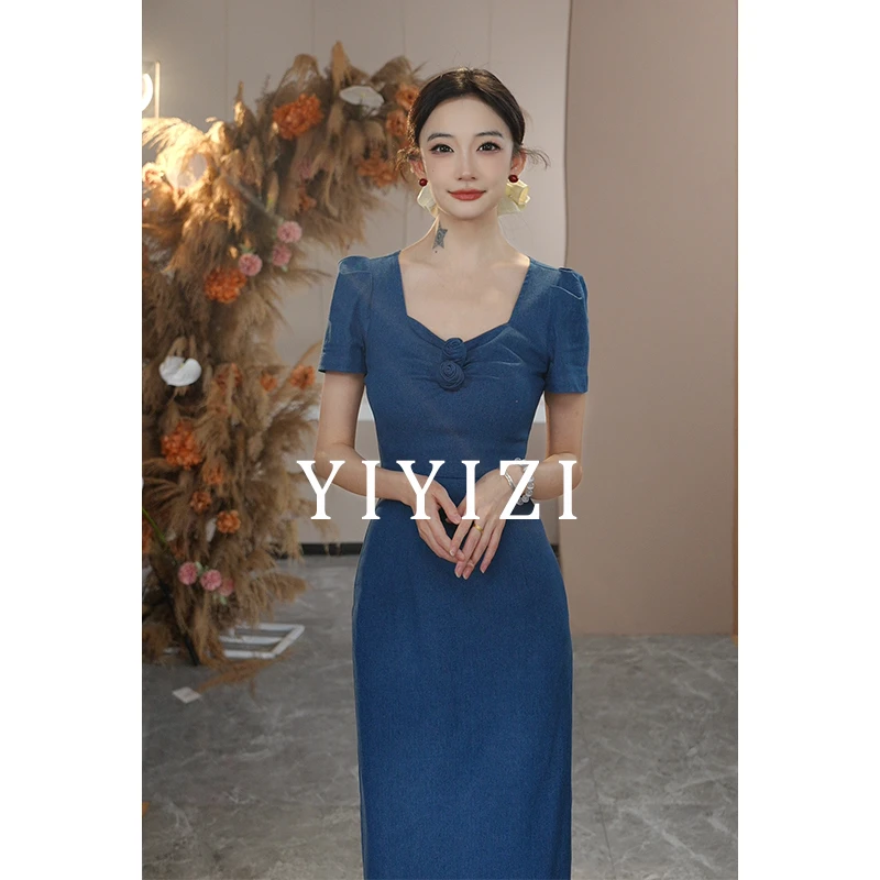 依依子【牛仔不忙】蓝色牛仔连衣裙女夏季长裙2025新款气质时尚长裙