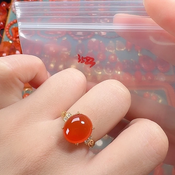 南红玛瑙银S925镶嵌戒指