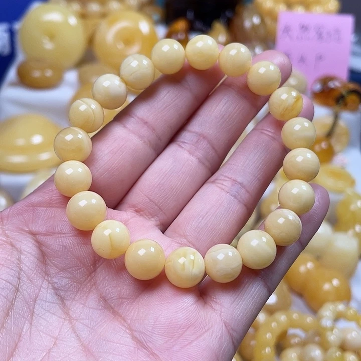 蜜蜡裸石未镶嵌奶糖蜡圆珠手串