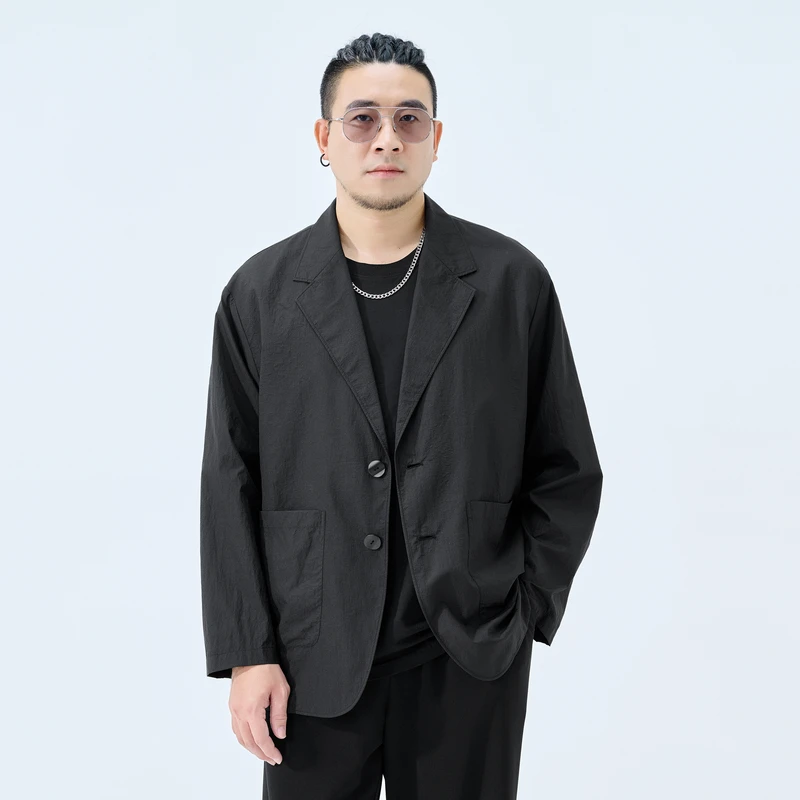 半墨大码男装轻薄透气西装百搭休闲西服外套加肥加大宽松上衣0222