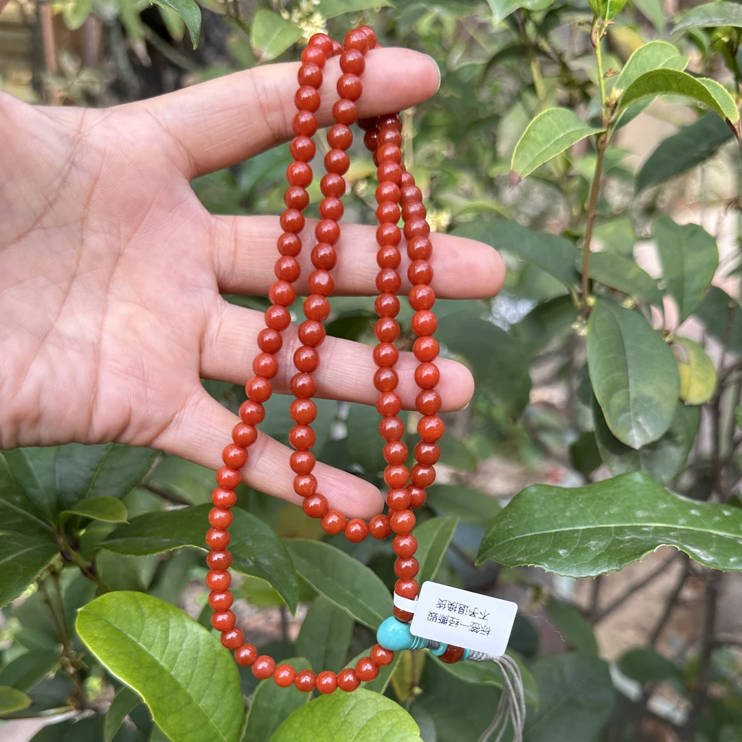 宝山锦红南红珠串项链卡6无酸洗注胶