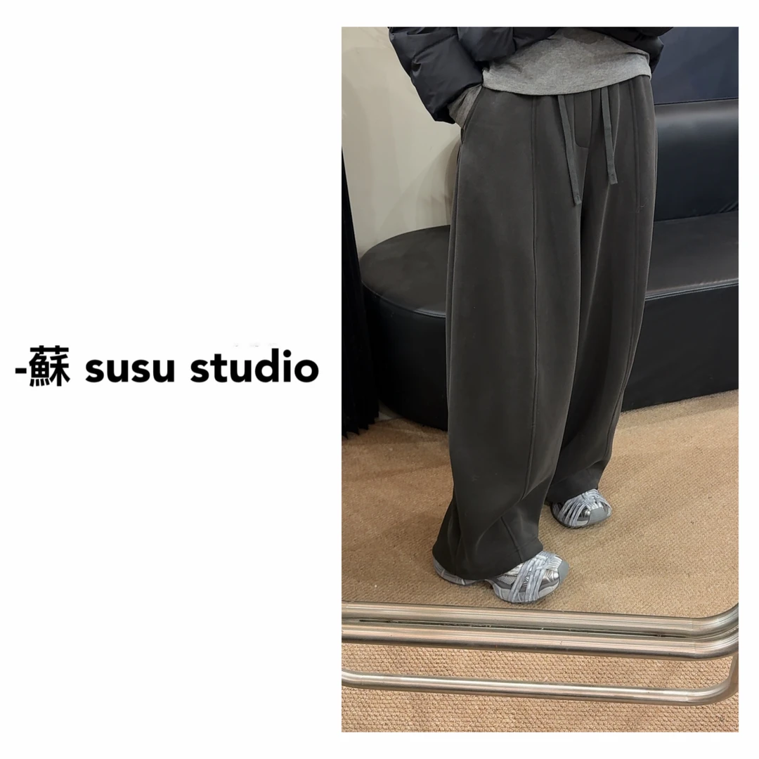 【加绒加厚】KF2597x韩版显瘦宽松休闲慵懒风阔腿裤1