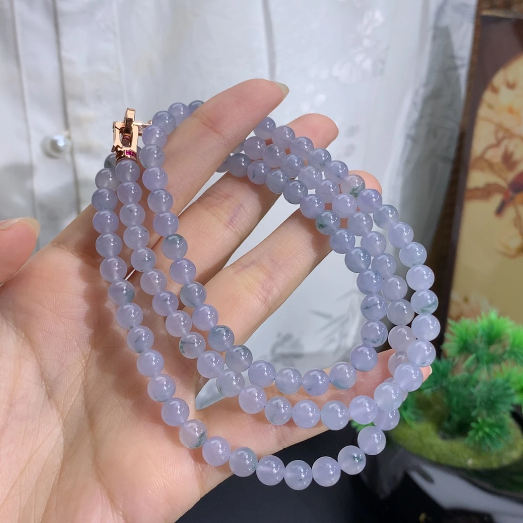 未镶嵌手串翡翠卡6.0冰种紫飘蓝花