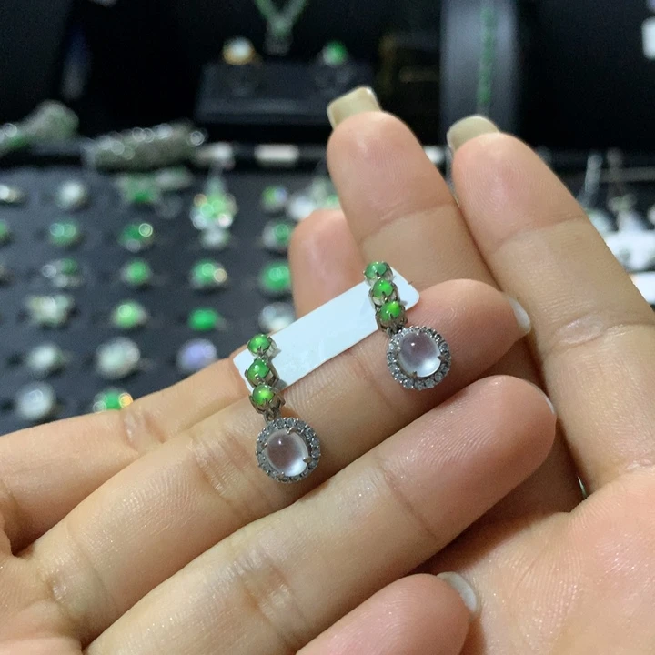 银S925镶嵌翡翠耳饰