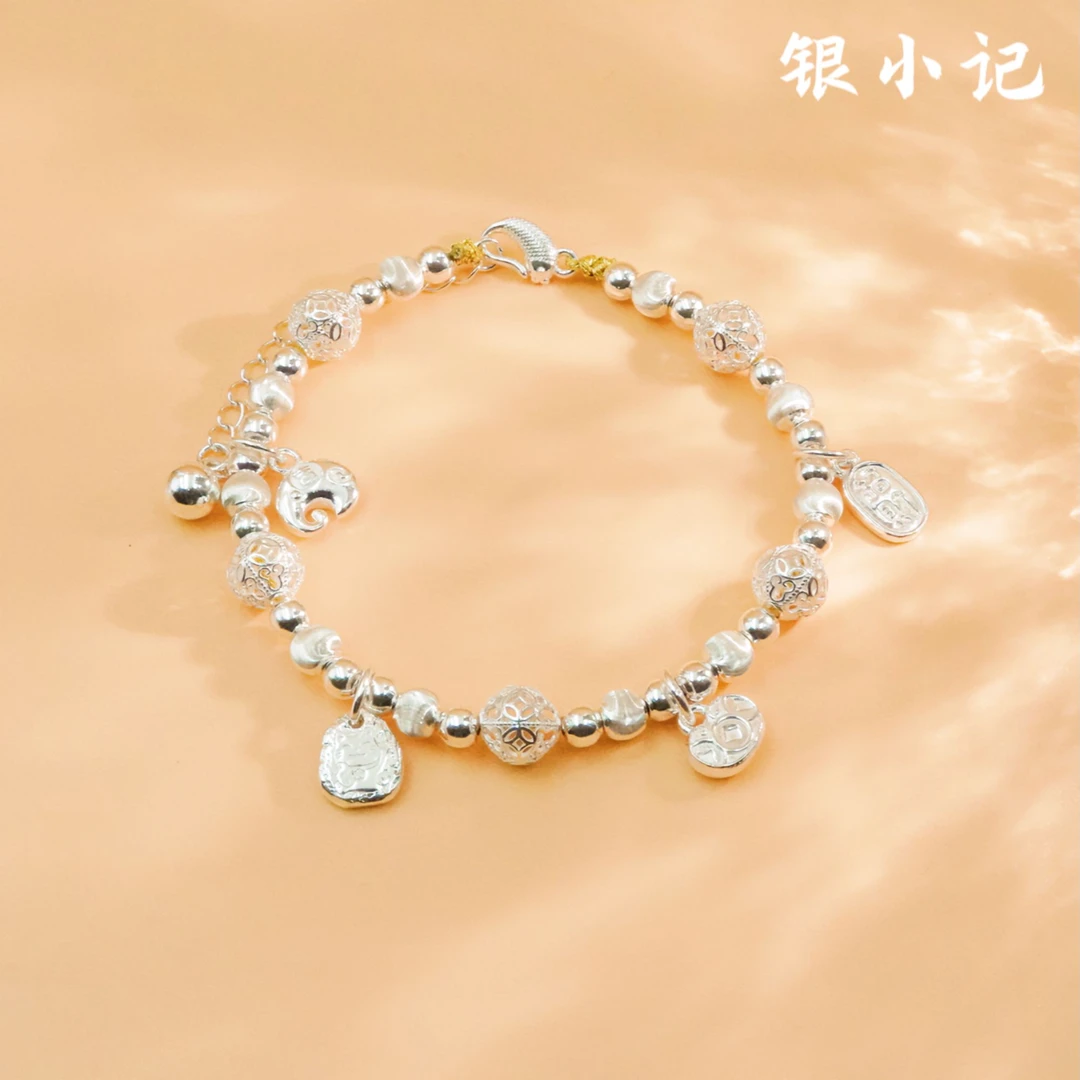 足银手链 银小记S999足银招纳福手链民族风猫眼足银手链新年礼物