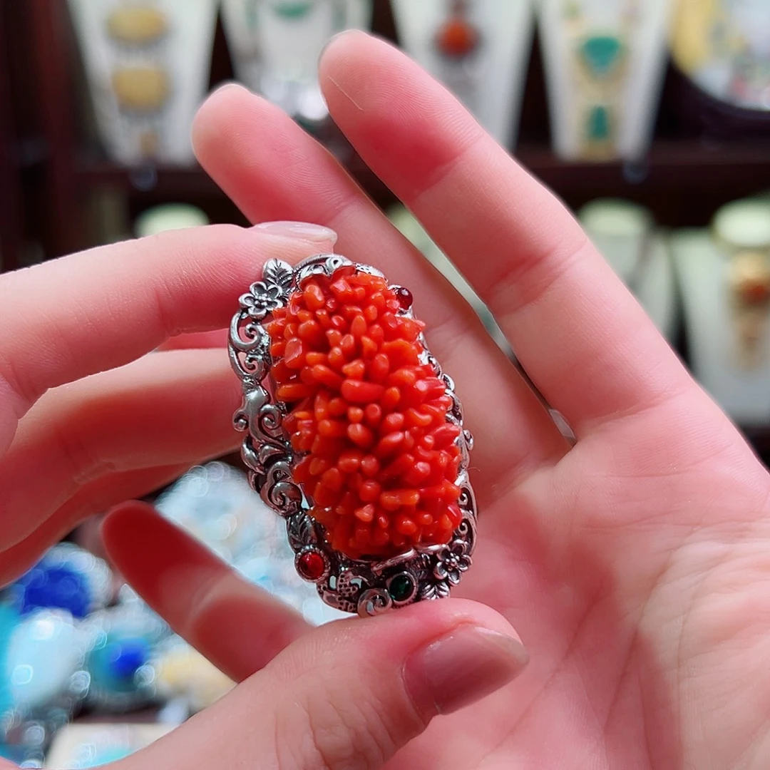 翡翠戒指银S925镶嵌暗**醺戒指