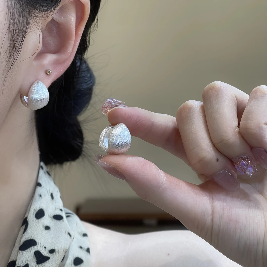 A-392 小众设计拉丝磨砂面水滴耳扣时尚高级感耳饰