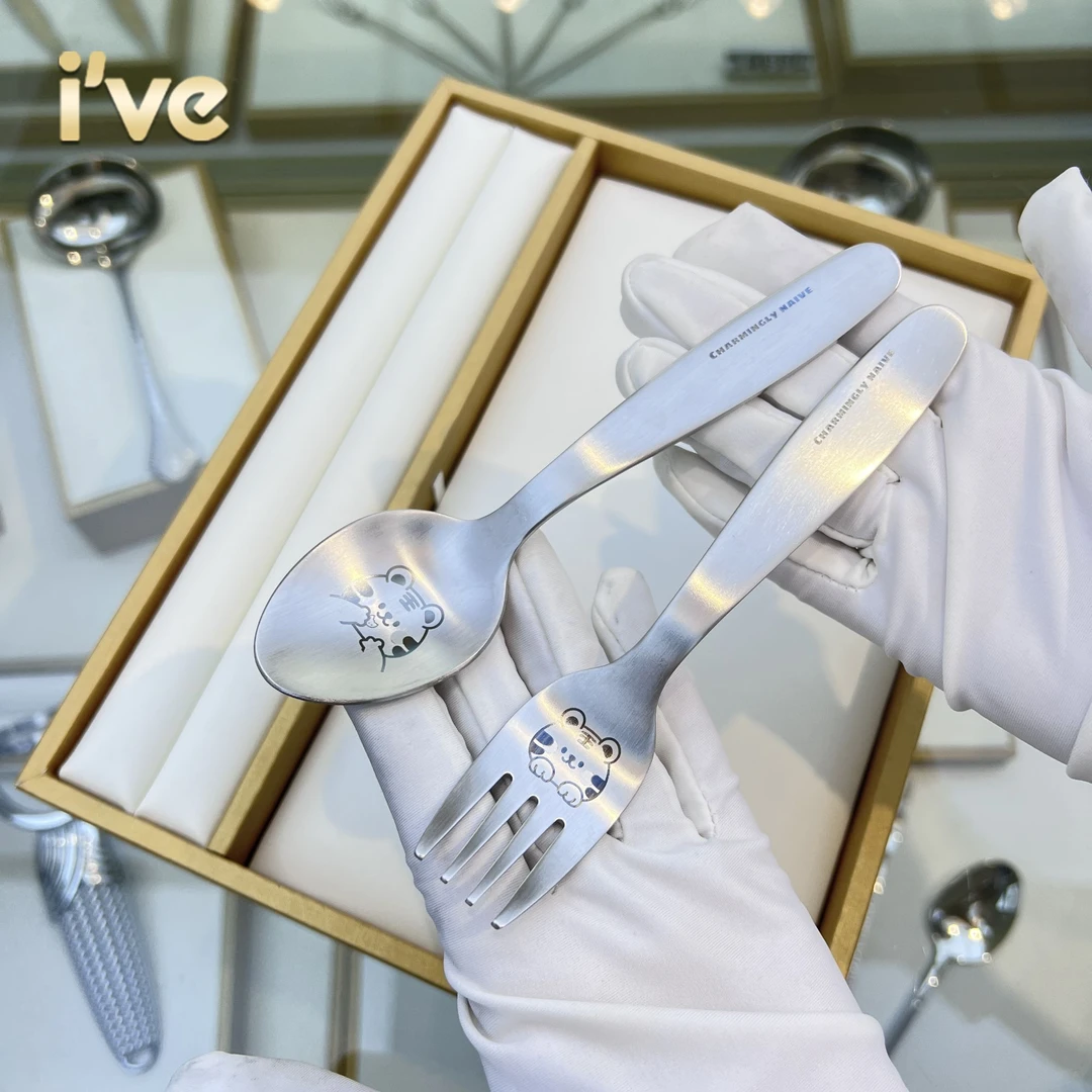 304不锈钢勺子宝宝学吃饭调羹自主进食辅食勺幼儿园儿童叉勺套装