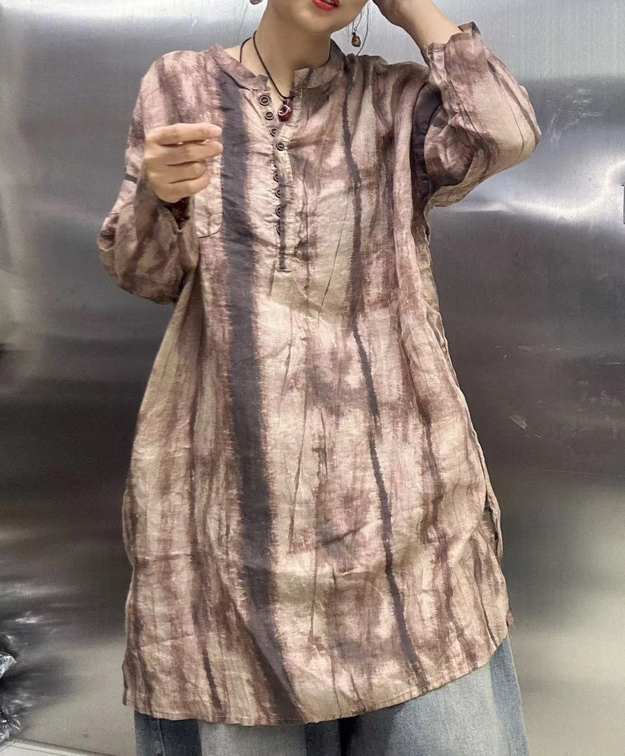 中长数码印苎麻上衣119011