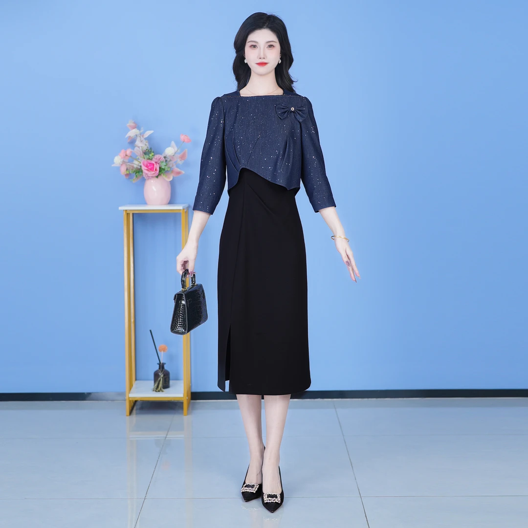 【SJYH087】新款时尚优雅减龄连衣裙轻奢碎花显瘦气质两件套