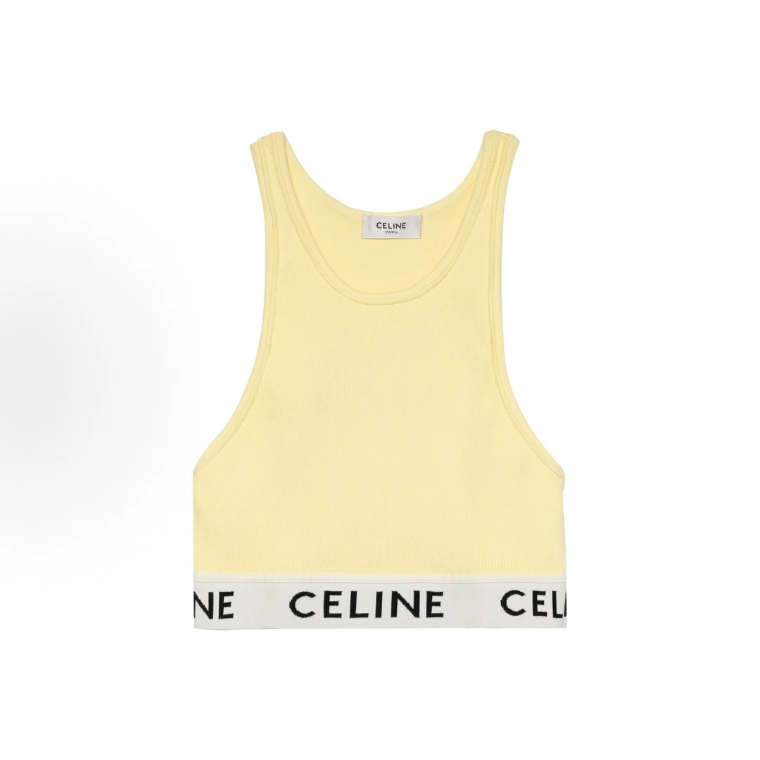 99新 Celine/思琳 纯色Logo字母印花休闲运动内衣 女款 黄色 S码!