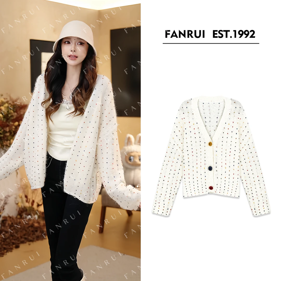 FANRUI/泛芮「手作织痕」颗粒纱羊毛百搭时髦洋气针织开衫女B18075