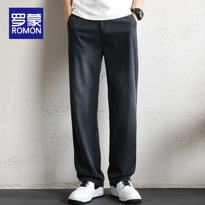 罗蒙秋季男士潮流牛仔裤男款秋冬2025新款百搭宽松直筒冰丝裤子男