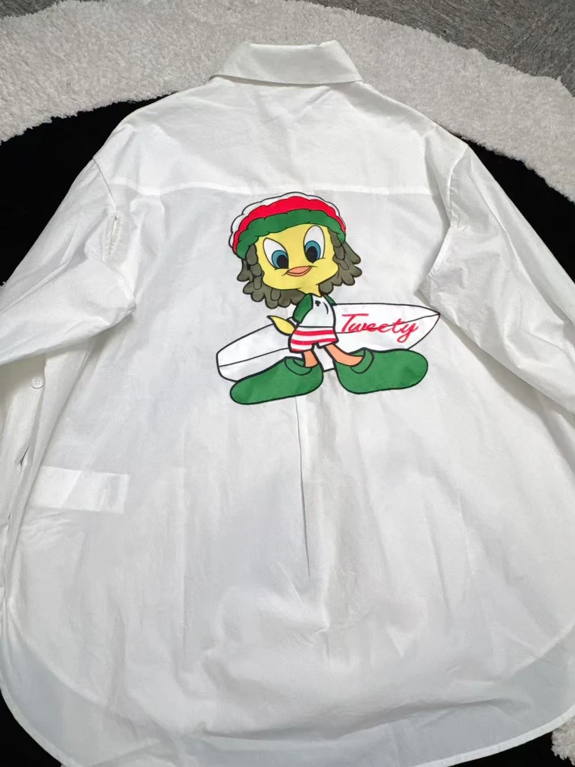 深圳南油2025春季新款设计师款复古慵懒风翠迪印花衬衫