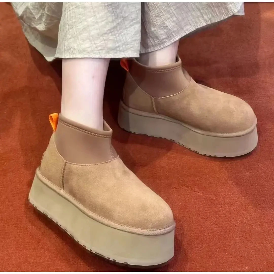 【短筒迪普】桑坡雪地靴羊皮毛一体中帮弹力带短筒厚度