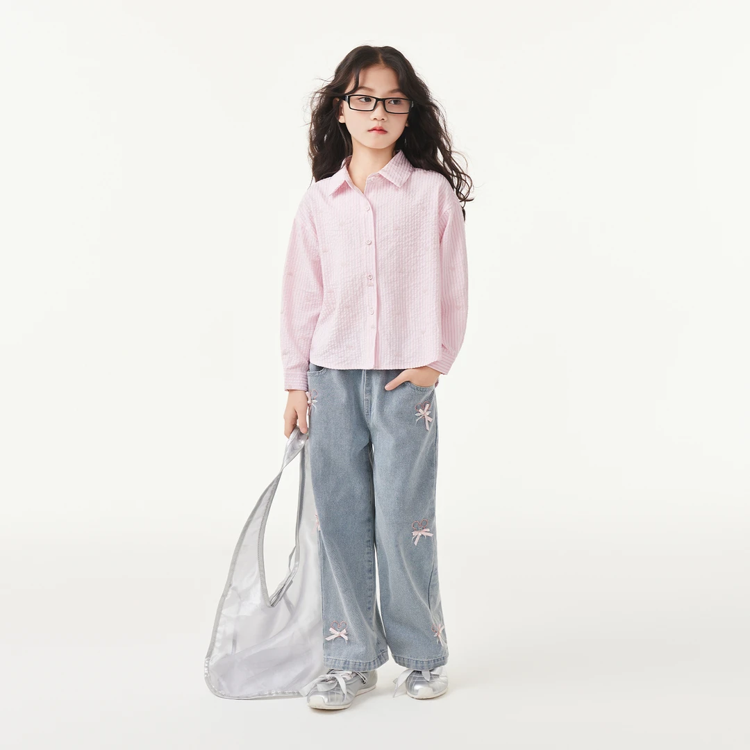 皇室童缘【8.24上新】2025新款女童刺绣牛仔裤儿童裤子中大童长裤