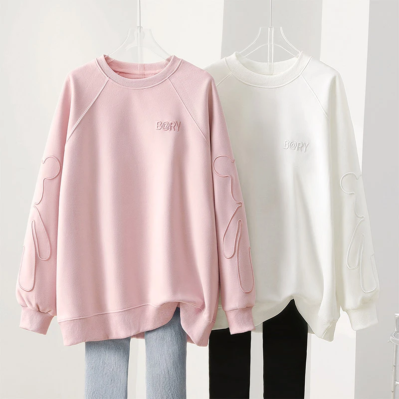 丝柏舍2025棉秋装女字母刺绣小熊套头长袖圆领宽松卫衣S41X2234U