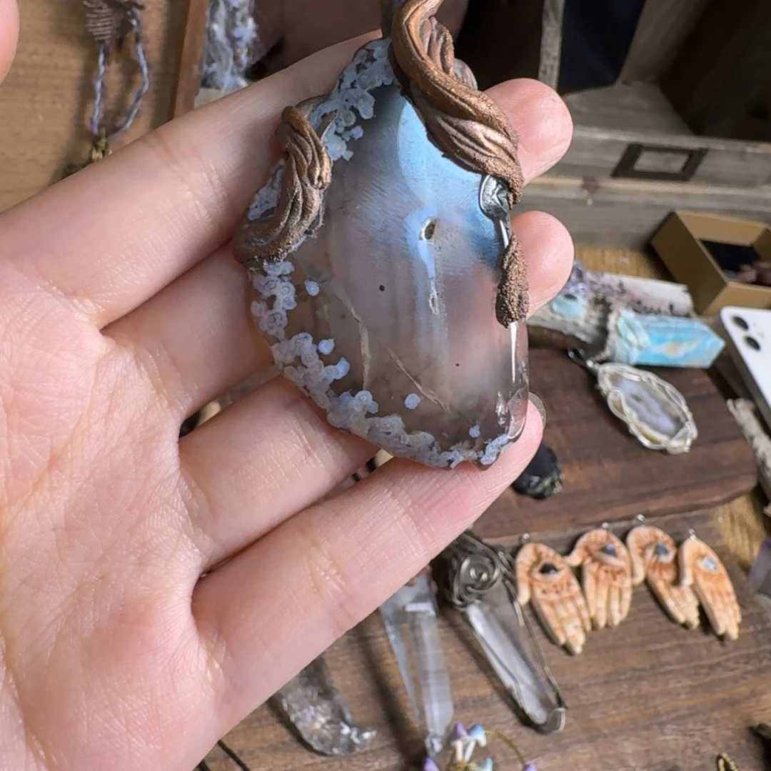 紫铜玛瑙片吊坠复古
