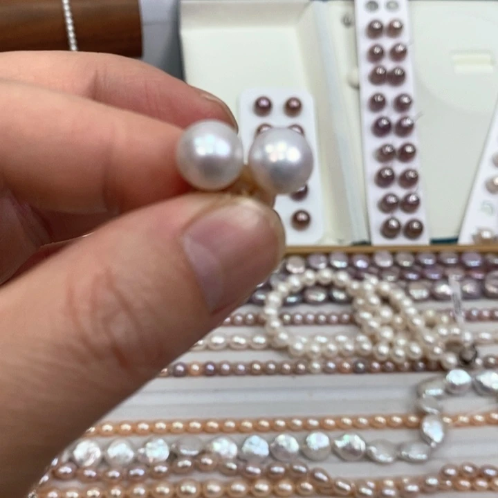 淡水珍珠耳饰银S925镶嵌10-11mm