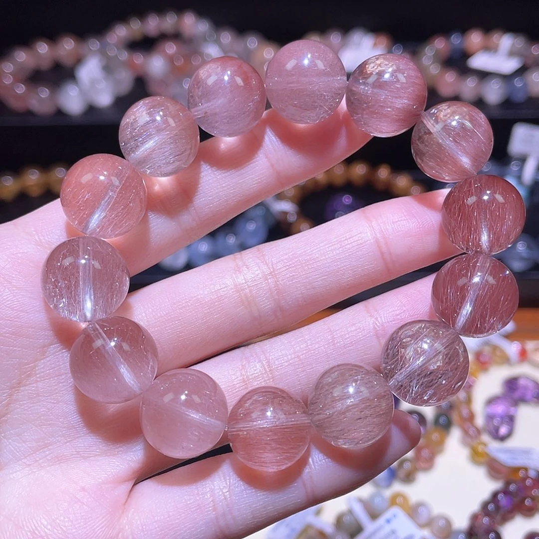 水晶手链未镶嵌兔毛手链，晶体通透14+