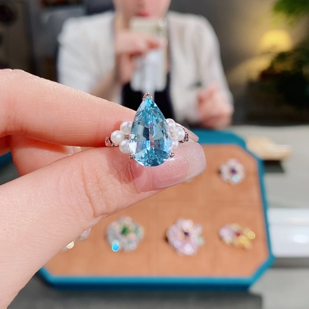 海蓝宝石戒圈铂Pt950镶嵌4.12ct