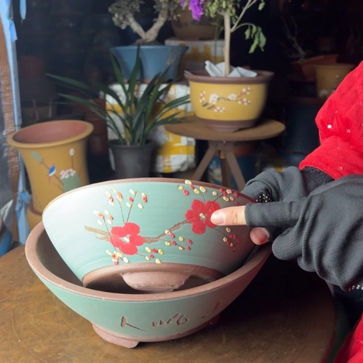 紫砂青色碗盆中小花盆花盆