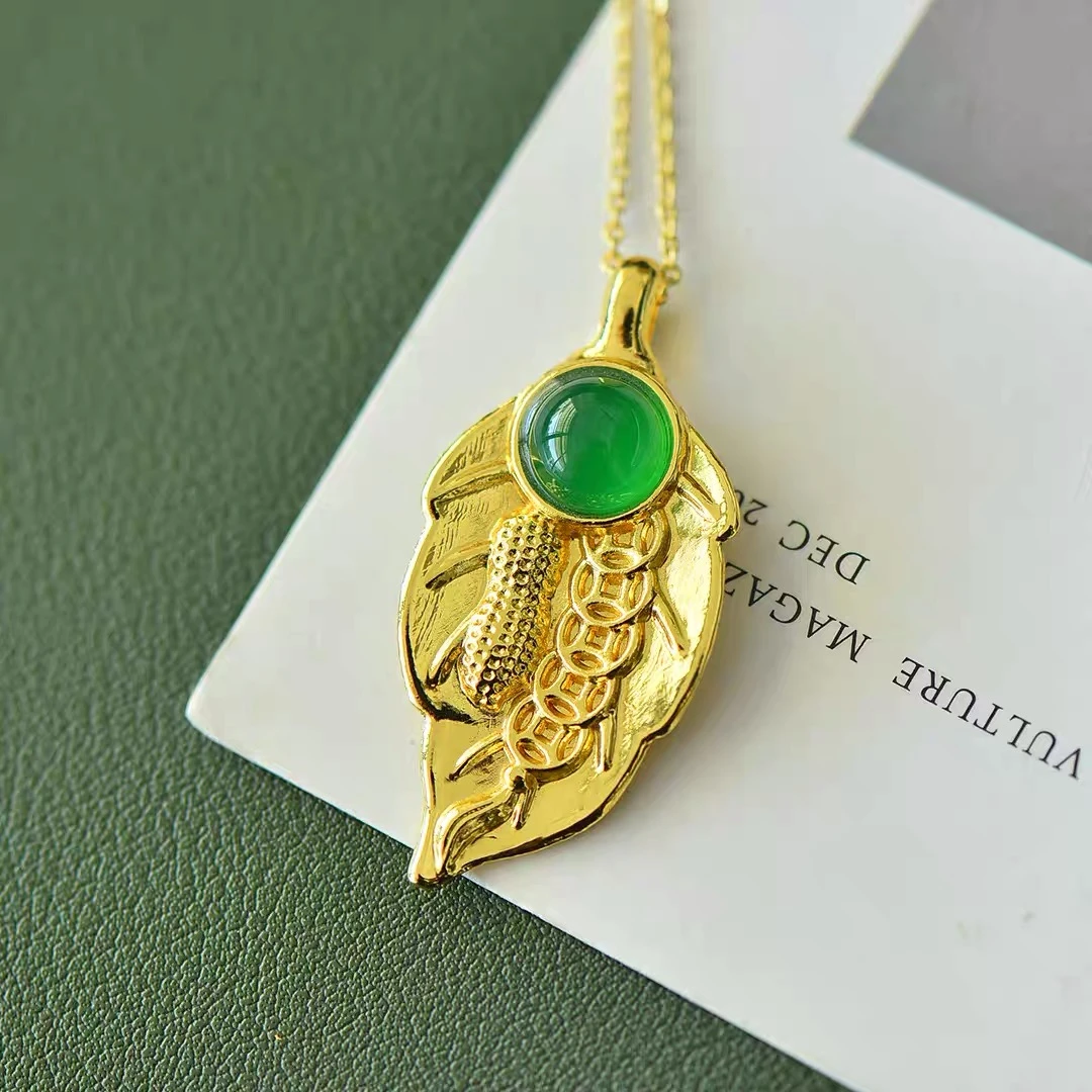 【杨阳专属】证书+礼盒时尚大叶有成玉髓吊坠合金镶嵌-赠合金链