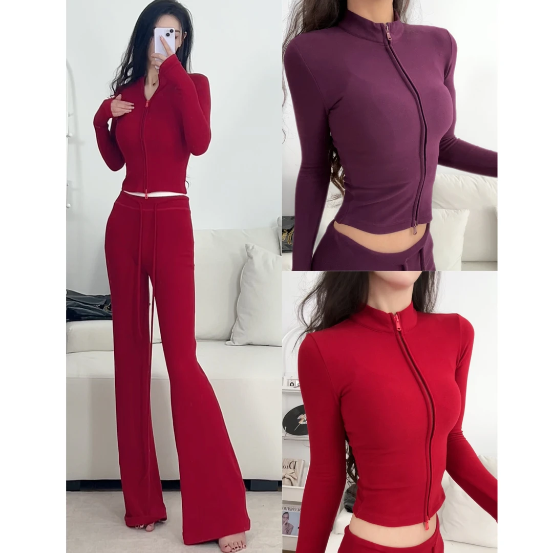 【巨显瘦！】拉链立领长袖德绒开衫外套女秋季显瘦紧身短款露脐上衣