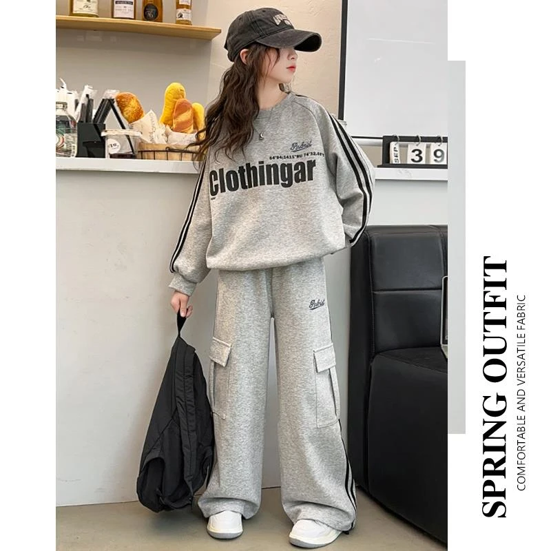 女童秋季网红运动卫衣套装2025新款儿童女大童春秋休闲宽松两件套