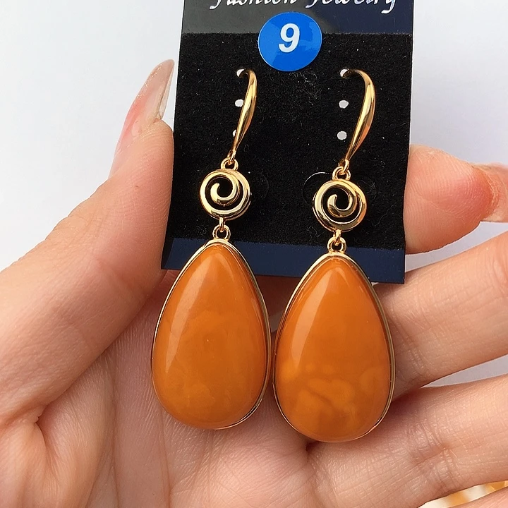 蜜蜡耳饰银S925镶嵌耳饰