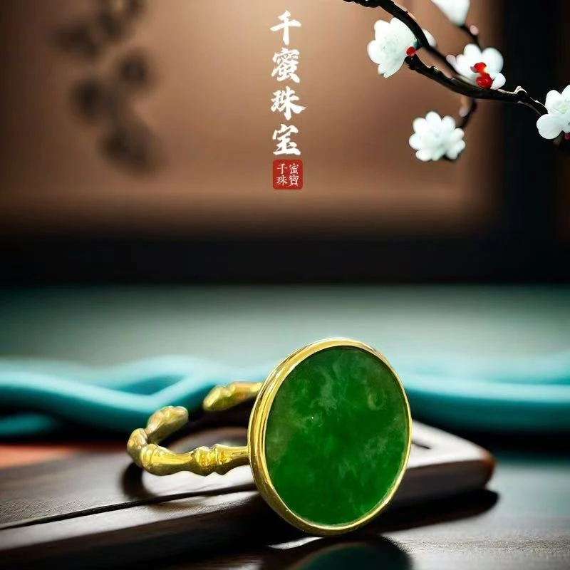 天然缅甸翡翠A货竹节圆戒