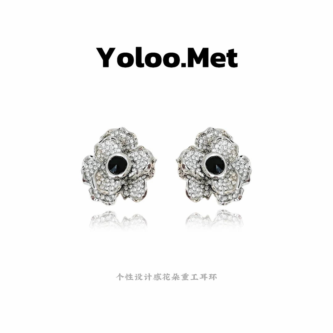 铜合金耳饰 【Yoloo.Met】小众设计感重工双层花朵耳环