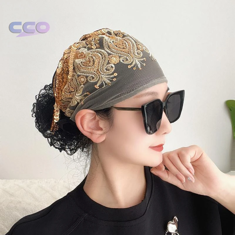 绣花包头帽夏季薄款盘发头花头巾帽民族风2025新款包白发帽子女款