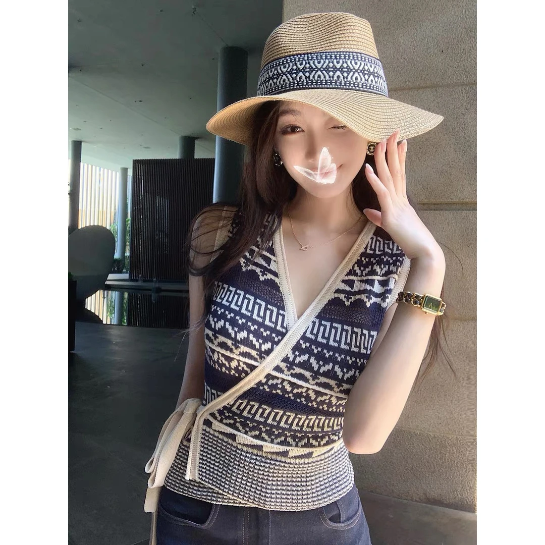 “南海异域部落”民族风低调的显眼包外穿重磅亚麻混纺几何针织马甲