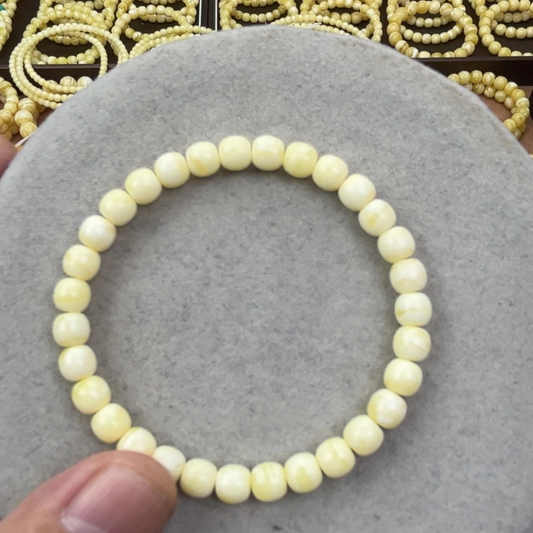 蜜蜡未镶嵌手串纯天然俄料瓷白极限弧高桩6.5*腕口17+