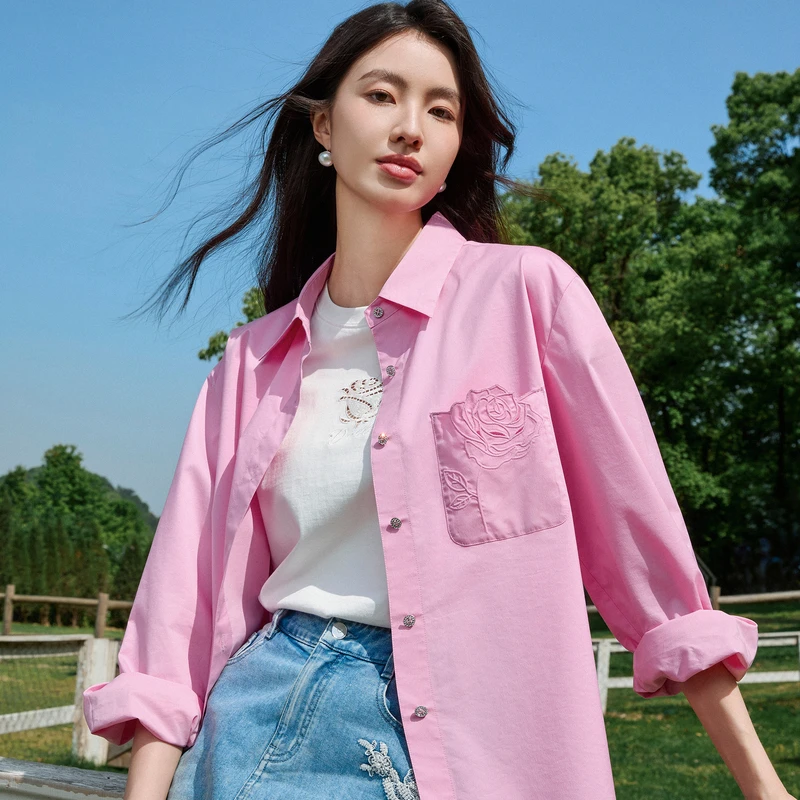 【多巴胺彩棉】BF男友风衬衫宽松长袖DOUBLOVE贝爱春夏休闲衬衣