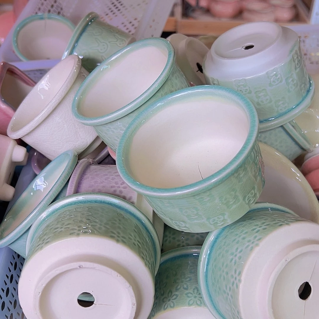 陶瓷花盆当场满12包邮随机颜色4个瑕疵