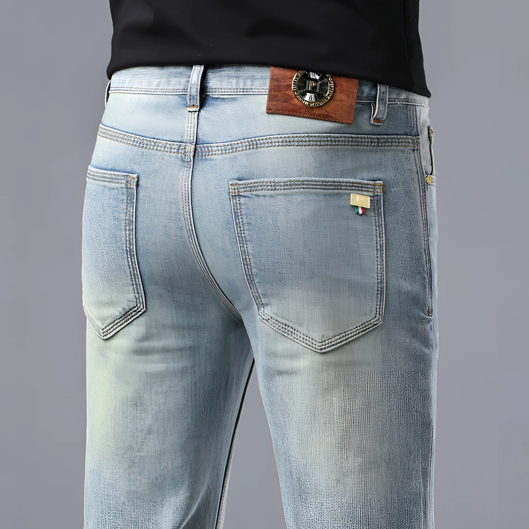 One What欧货高端轻奢三本针牛仔裤夏季薄款修身小脚弹力时尚潮流